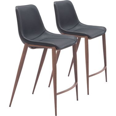 Magnus Counter Stool Set of 2 In Black and Walnut