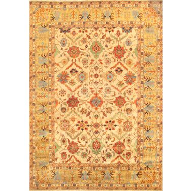 Mahal Collection Hand-Knotted Wool Area Rug- 13' 8" x 14' In Ivory and Gold