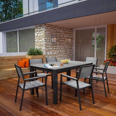Maine Brown and Gray 7 Piece Outdoor Patio Dining Set EEI-1749-BRN-GRY-SET