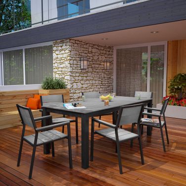Maine Brown and Gray 7 Piece Outdoor Patio Dining Set EEI-1751-BRN-GRY-SET