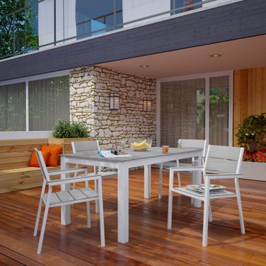 Maine White Light Gray 5 Piece Outdoor Patio Dining Set EEI-1747-WHI-LGR-SET