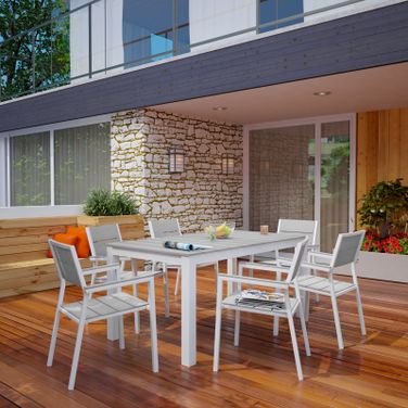 Maine White Light Gray 7 Piece Outdoor Patio Dining Set EEI-1749-WHI-LGR-SET
