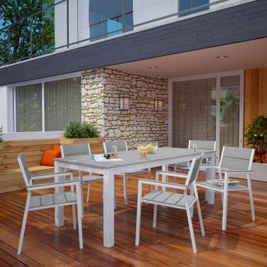Maine White Light Gray 7 Piece Outdoor Patio Dining Set EEI-1751-WHI-LGR-SET