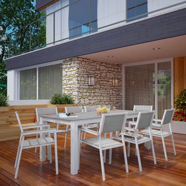 Maine White Light Gray 9 Piece Outdoor Patio Dining Set