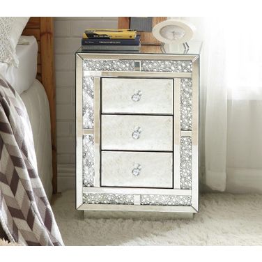 Mallika Mirrored and Faux Crystals Night Table