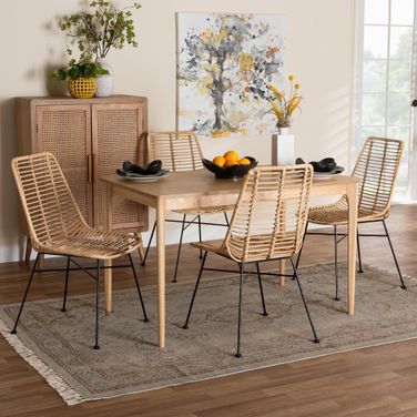 Manhattan Rattan and Wood 5 Piece Dining Set In Brown and Black