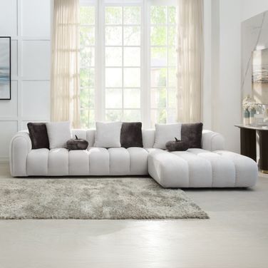 Manilla Sectional Sofa with 8 Pillows In Ivory White