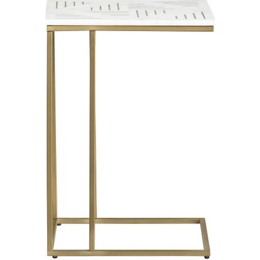 Marble With Brass Inlay Gold C Table In White and Gold