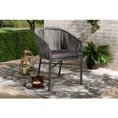 Marcus Modern and Contemporary Grey Finished Rope and Metal Outdoor Dining Chair