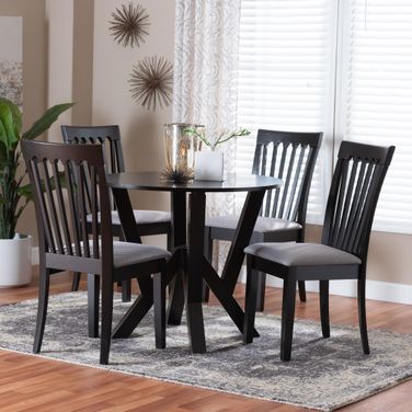 Marian Fabric and Wood 5-Piece Dining Set In Grey and Dark Brown