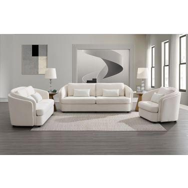 Mariko Sofa Living Room Set with Pillows In Beige Linen
