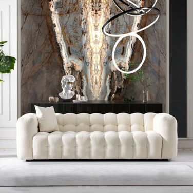 Marilyalya Modern Tufted Boucle Fabric Sofa In Cream