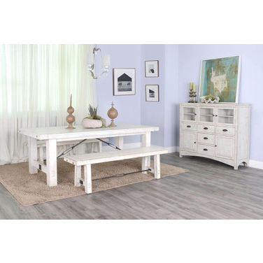 Marina Extension Dining Room Set With Benches (White Sand)