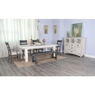 Marina Extension Dining Set (White Sand) With Black Sand Chairs and Bench