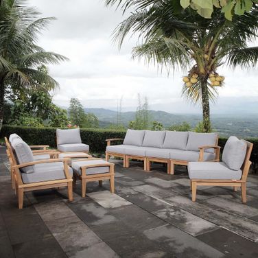 Marina 10 Piece Outdoor Patio Teak Set In Natural and Gray