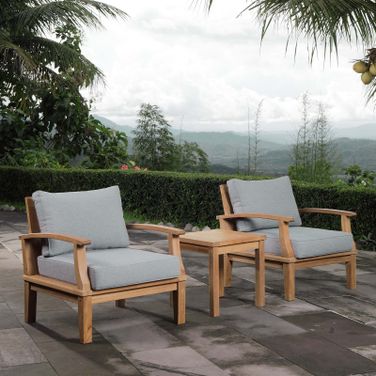 Marina Gray 3 Piece Outdoor Patio Teak Set EEI-1487-NAT-GRY-SET