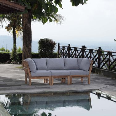 Marina Gray 3 Piece Outdoor Patio Teak Set EEI-1820-NAT-GRY-SET