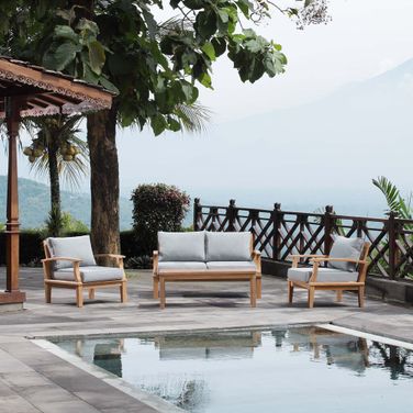 Marina 4-Piece Outdoor Patio Teak Set In Natural Gray