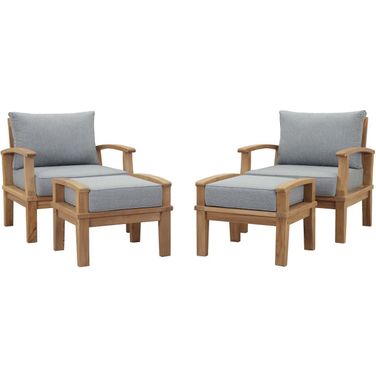 Marina 4 Piece Outdoor Patio Teak Set In Natural and Gray