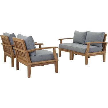 Marina 4 Piece Outdoor Patio Teak Set In Natural and Gray