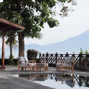 Marina 6 Piece Outdoor Patio Teak Set In Natural and Gray