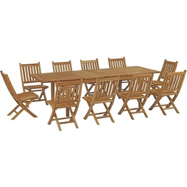 Marina 11 Piece Outdoor Patio Teak Dining Set In Natural