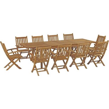Marina 11 Piece Outdoor Patio Teak Dining Set In Natural