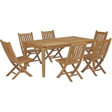 Marina 7 Piece Outdoor Patio Teak Dining Set In Natural