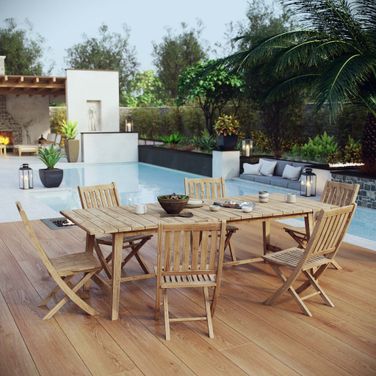 Marina 7-Piece Outdoor Patio Teak Dining Set In Natural