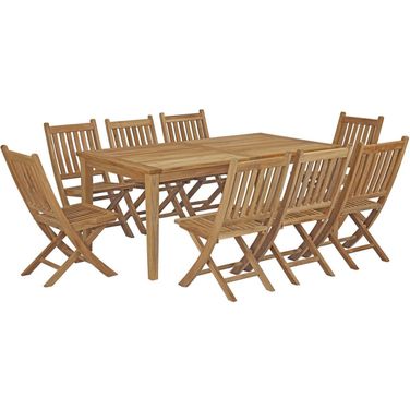 Marina 9 Piece Outdoor Patio Teak Dining Set In Natural