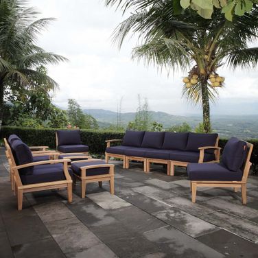 Marina 10 Piece Outdoor Patio Teak Set In Natural and Navy