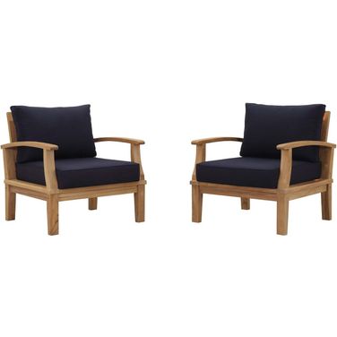 Marina Navy 2 Piece Outdoor Patio Teak Set EEI-1819-NAT-NAV-SET