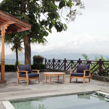 Marina Navy 3 Piece Outdoor Patio Teak Set EEI-1475-NAT-NAV-SET