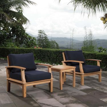 Marina Navy 3 Piece Outdoor Patio Teak Set EEI-1487-NAT-NAV-SET