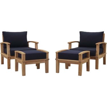 Marina 4 Piece Outdoor Patio Teak Set In Natural and Navy