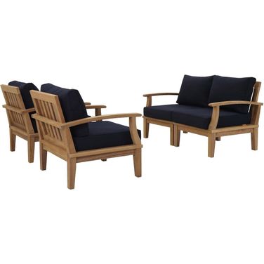 Marina 4 Piece Outdoor Patio Teak Set In Natural and Navy
