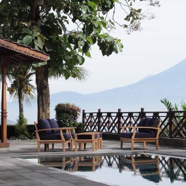 Marina 5 Piece Outdoor Patio Teak Set In Natural and Navy