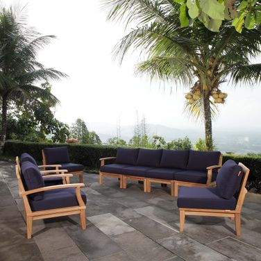 Marina 8 Piece Outdoor Patio Teak Set In Natural and Navy
