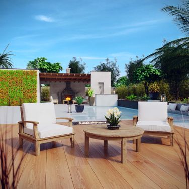 Marina White 3 Piece Outdoor Patio Teak Set EEI-1475-NAT-WHI-SET