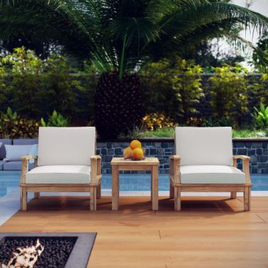 Marina White 3 Piece Outdoor Patio Teak Set EEI-1487-NAT-WHI-SET