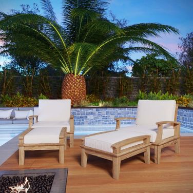 Marina 4 Piece Outdoor Patio Teak Set In Natural and White