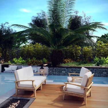 Marina 4 Piece Outdoor Patio Teak Set In Natural and White