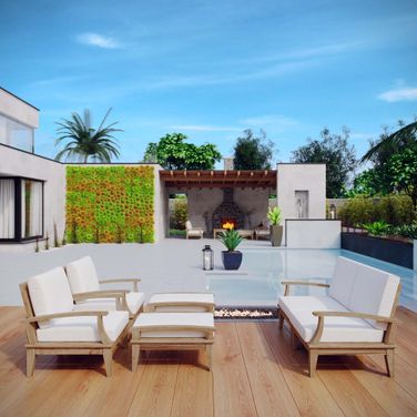 Marina 6 Piece Outdoor Patio Teak Set In Natural and White
