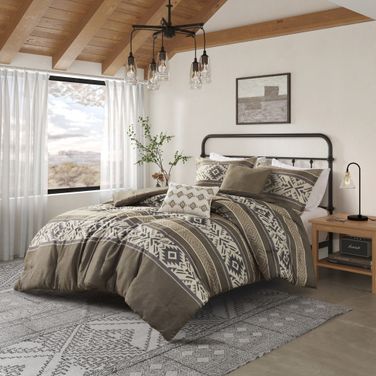 Mariposa 5 Piece Stripe Herringbone King/Cal King Comforter Set with Throw Pillows In Brown