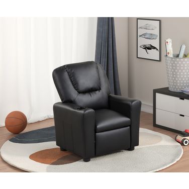 Marisa 23 Inch PU Leather Kids Recliner Chair with Cupholder In Black
