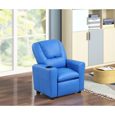 Marisa 23 Inch PU Leather Kids Recliner Chair with Cupholder In Blue
