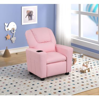 Marisa 23 Inch PU Leather Kids Recliner Chair with Cupholder In Pink