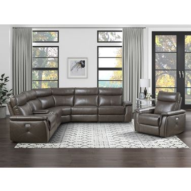 Maroni Dark Brown Power Reclining LAF Sectional With Power Headrest