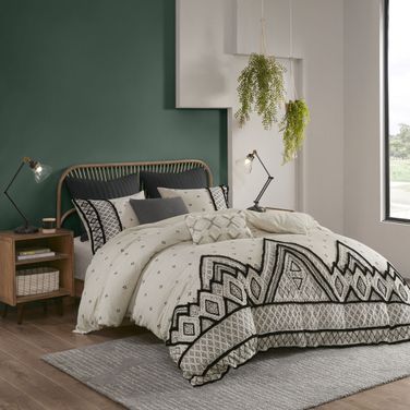 Marta Cotton And Flax Printed 3 Piece King Comforter Set In Natural