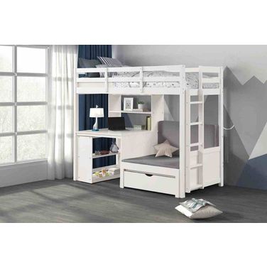 Mateo Twin/Workstation Loft Bed with Bookcase In White